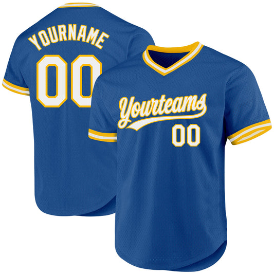 Custom Blue White-Gold Authentic Throwback Baseball Jersey - Sky-Custom