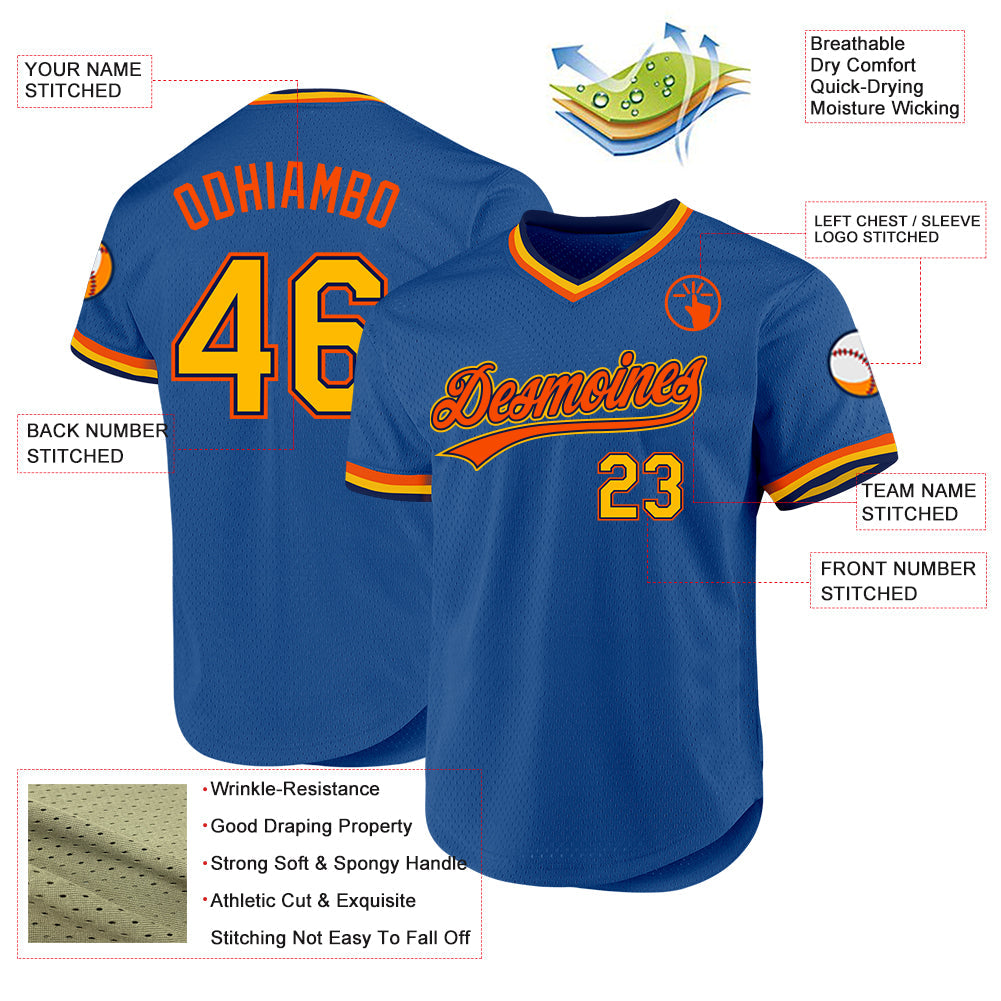 Custom Blue Gold Navy-Orange Authentic Throwback Baseball Jersey - Sky-Custom