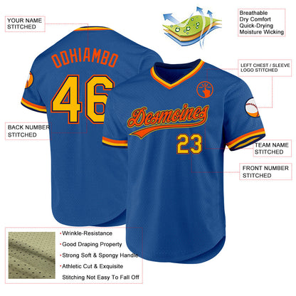 Custom Blue Gold Navy-Orange Authentic Throwback Baseball Jersey - Sky-Custom