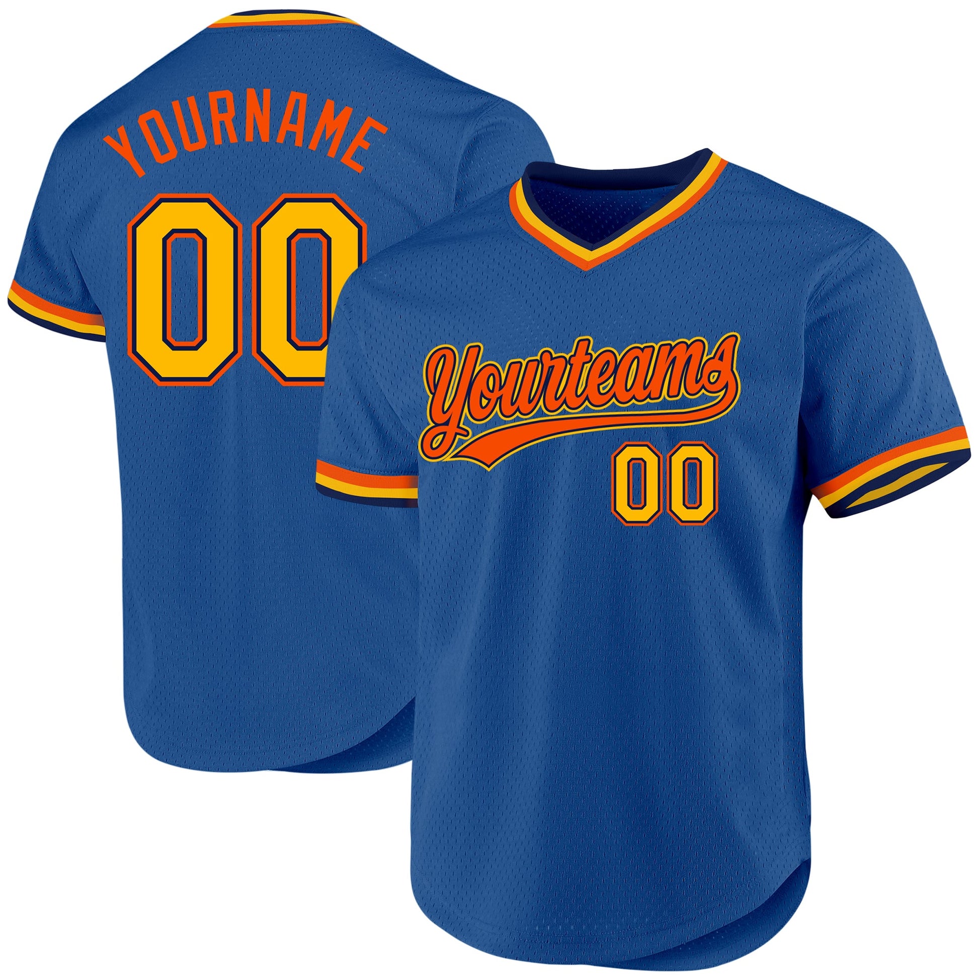 Custom Blue Gold Navy-Orange Authentic Throwback Baseball Jersey - Sky-Custom