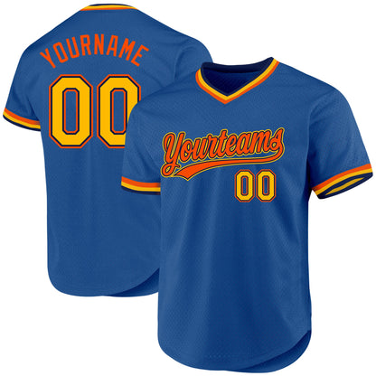 Custom Blue Gold Navy-Orange Authentic Throwback Baseball Jersey - Sky-Custom