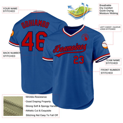 Custom Blue Red-Navy Authentic Throwback Baseball Jersey - Sky-Custom