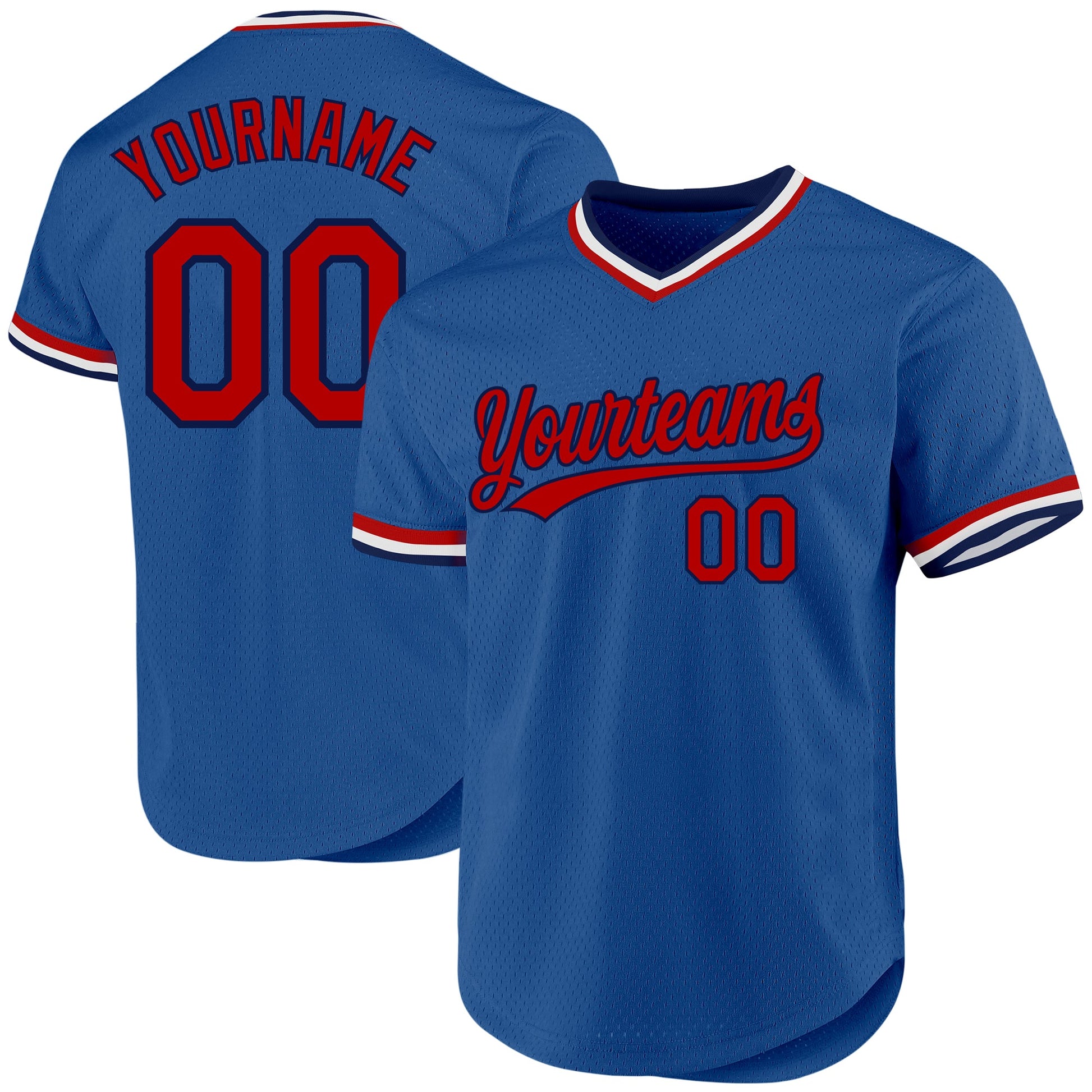 Custom Blue Red-Navy Authentic Throwback Baseball Jersey - Sky-Custom