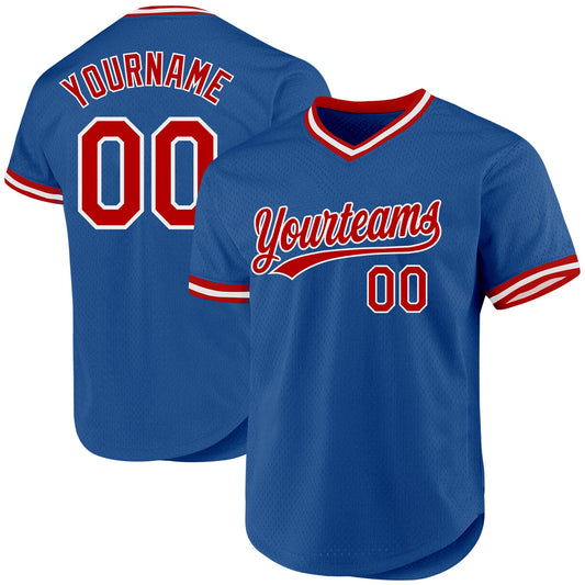 Custom Blue Red-White Authentic Throwback Baseball Jersey - Sky-Custom