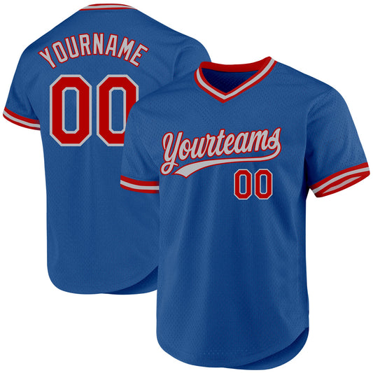 Custom Blue Red-Gray Authentic Throwback Baseball Jersey - Sky-Custom