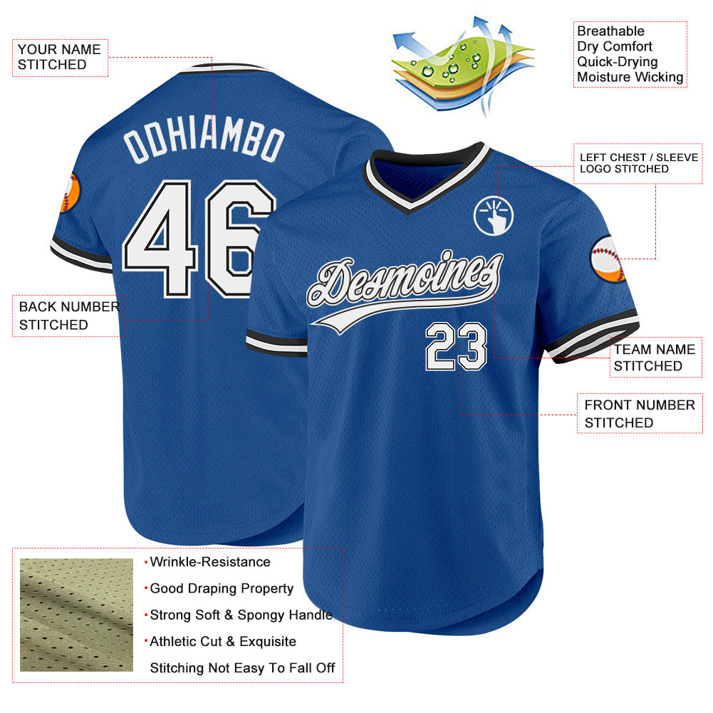 Custom Blue White-Black Authentic Throwback Baseball Jersey - Sky-Custom