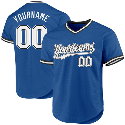 Custom Blue White-Black Authentic Throwback Baseball Jersey - Sky-Custom