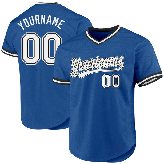 Custom Blue White-Black Authentic Throwback Baseball Jersey - Sky-Custom