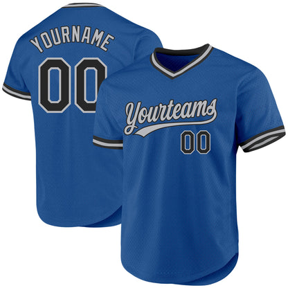 Custom Blue Black-Gray Authentic Throwback Baseball Jersey - Sky-Custom