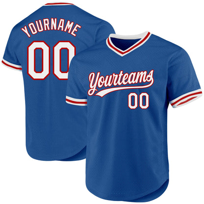 Custom Blue White-Red Authentic Throwback Baseball Jersey - Sky-Custom