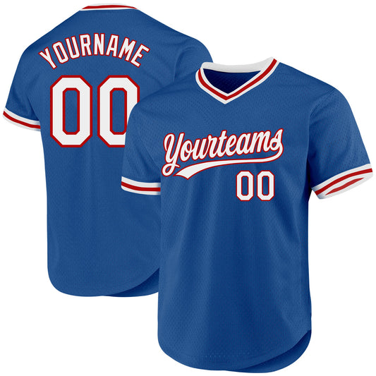 Custom Blue White-Red Authentic Throwback Baseball Jersey - Sky-Custom