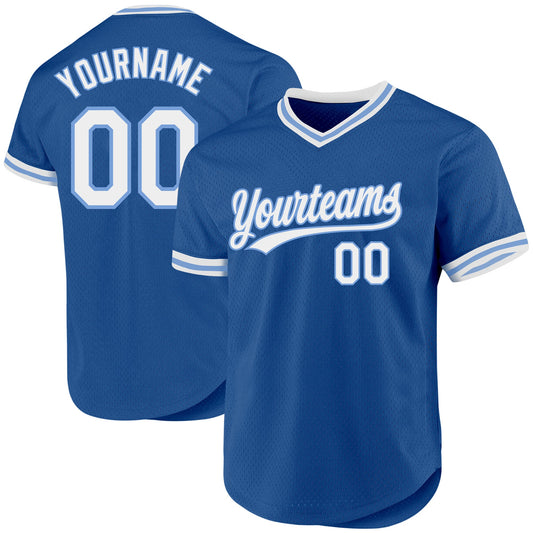 Custom Blue White-Light Blue Authentic Throwback Baseball Jersey - Sky-Custom