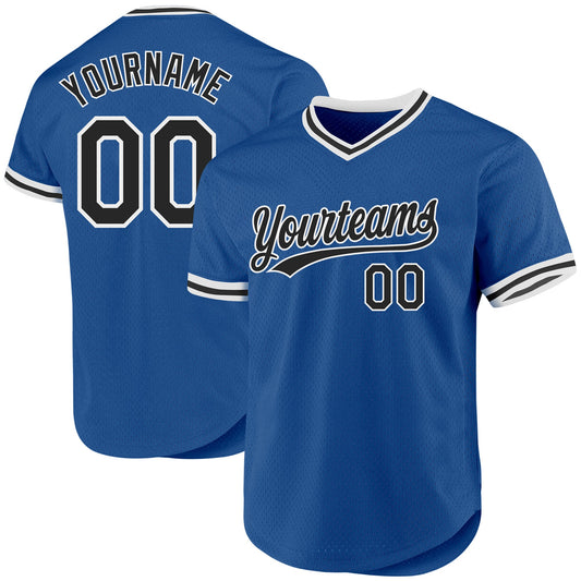 Custom Blue Black-White Authentic Throwback Baseball Jersey - Sky-Custom