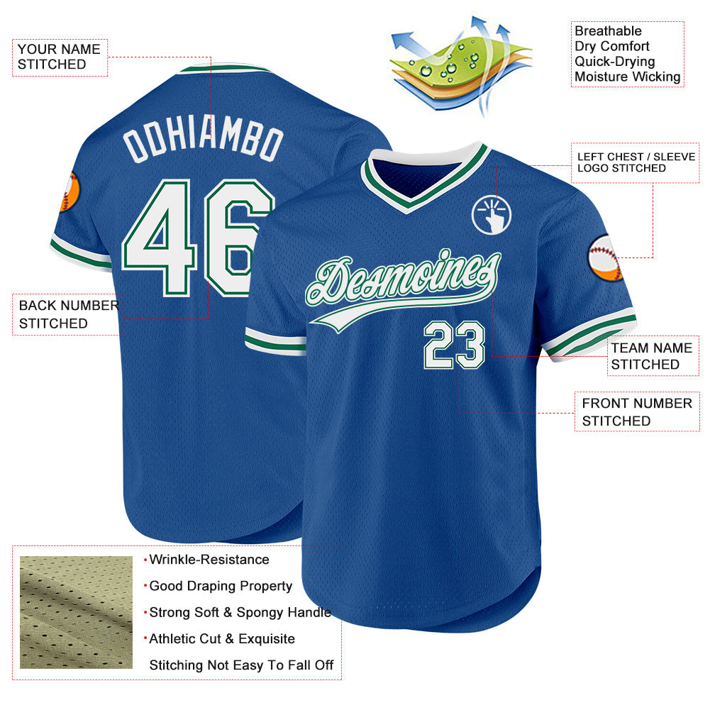 Custom Blue White-Kelly Green Authentic Throwback Baseball Jersey - Sky-Custom