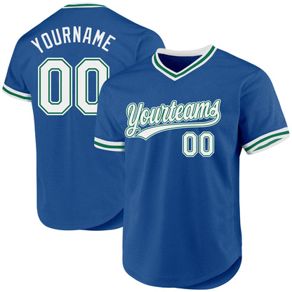 Custom Blue White-Kelly Green Authentic Throwback Baseball Jersey - Sky-Custom