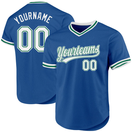 Custom Blue White-Kelly Green Authentic Throwback Baseball Jersey - Sky-Custom