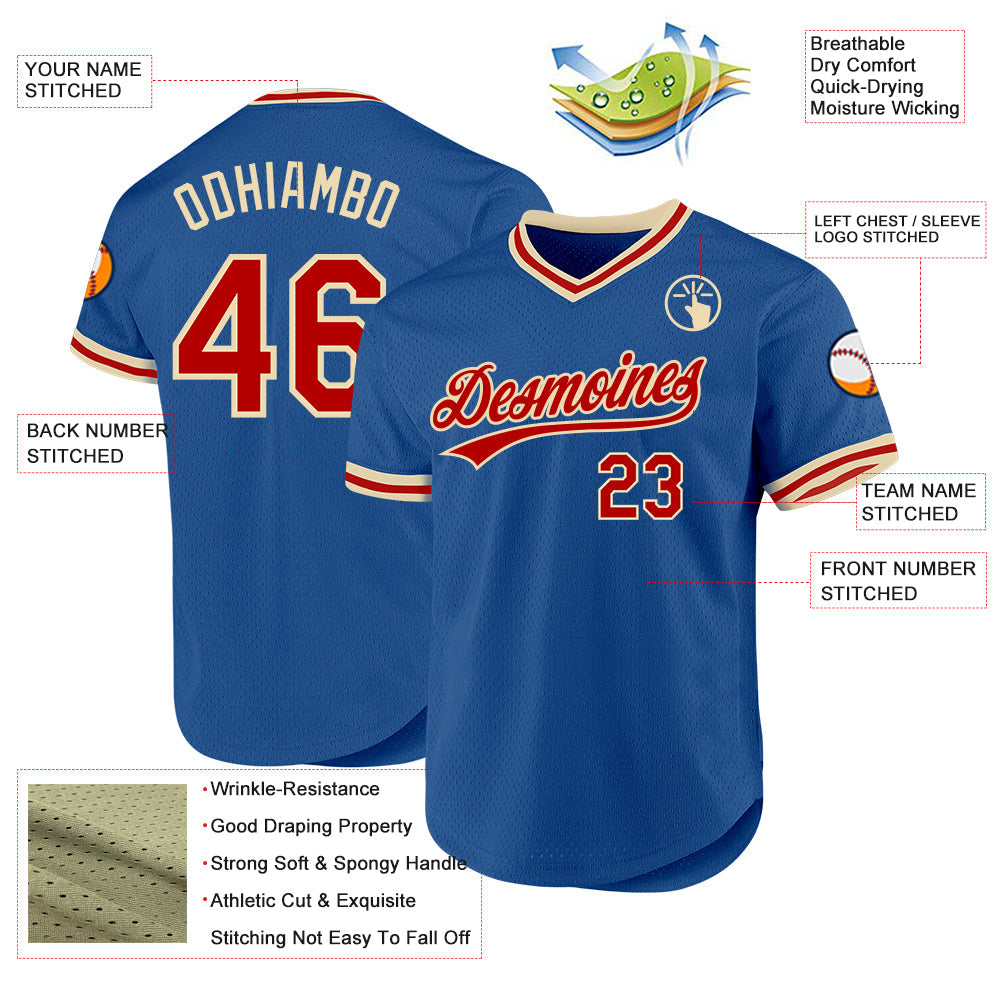 Custom Blue Red-Cream Authentic Throwback Baseball Jersey - Sky-Custom