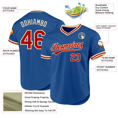 Custom Blue Red-Cream Authentic Throwback Baseball Jersey - Sky-Custom