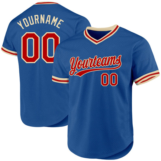 Custom Blue Red-Cream Authentic Throwback Baseball Jersey - Sky-Custom