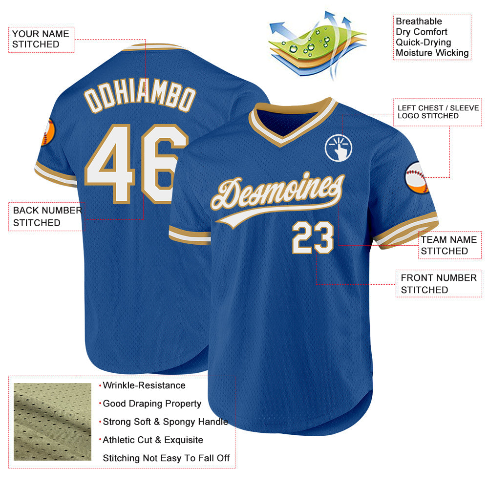 Custom Blue White-Old Gold Authentic Throwback Baseball Jersey - Sky-Custom