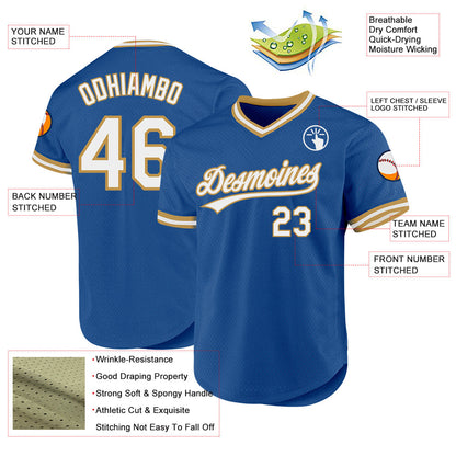 Custom Blue White-Old Gold Authentic Throwback Baseball Jersey - Sky-Custom