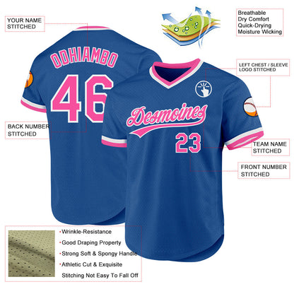 Custom Blue Pink-White Authentic Throwback Baseball Jersey - Sky-Custom