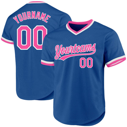Custom Blue Pink-White Authentic Throwback Baseball Jersey - Sky-Custom