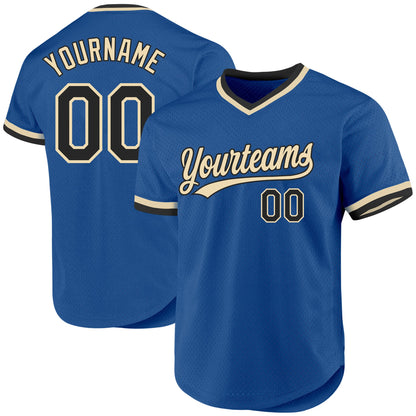 Custom Blue Black-Cream Authentic Throwback Baseball Jersey - Sky-Custom