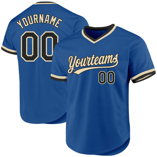 Custom Blue Black-Cream Authentic Throwback Baseball Jersey - Sky-Custom