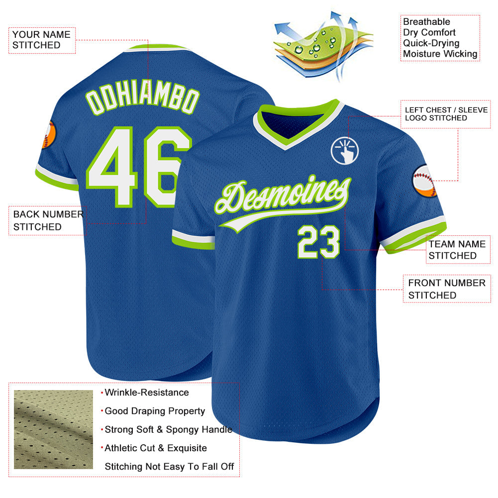 Custom Blue White-Neon Green Authentic Throwback Baseball Jersey - Sky-Custom