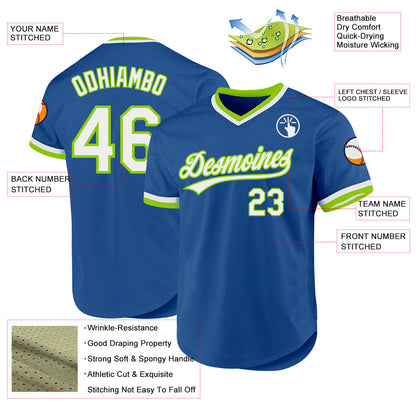 Custom Blue White-Neon Green Authentic Throwback Baseball Jersey - Sky-Custom