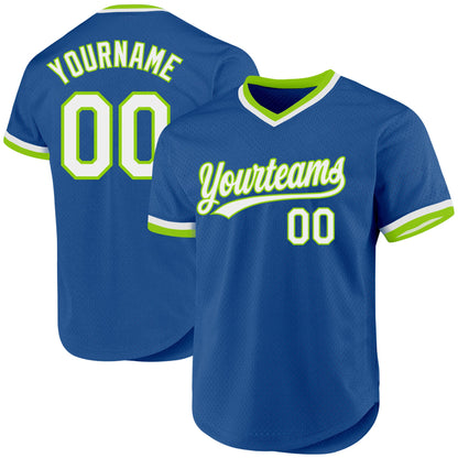 Custom Blue White-Neon Green Authentic Throwback Baseball Jersey - Sky-Custom
