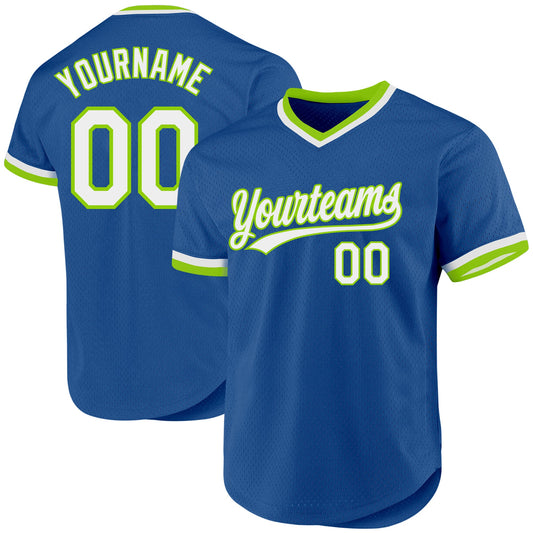 Custom Blue White-Neon Green Authentic Throwback Baseball Jersey - Sky-Custom