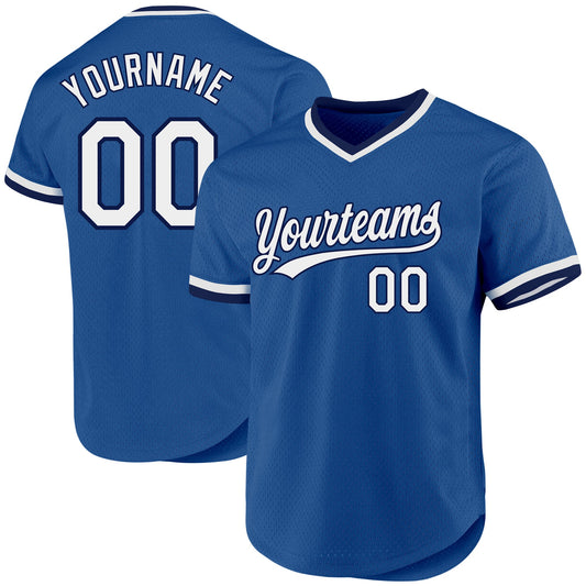 Custom Blue White-Navy Authentic Throwback Baseball Jersey - Sky-Custom