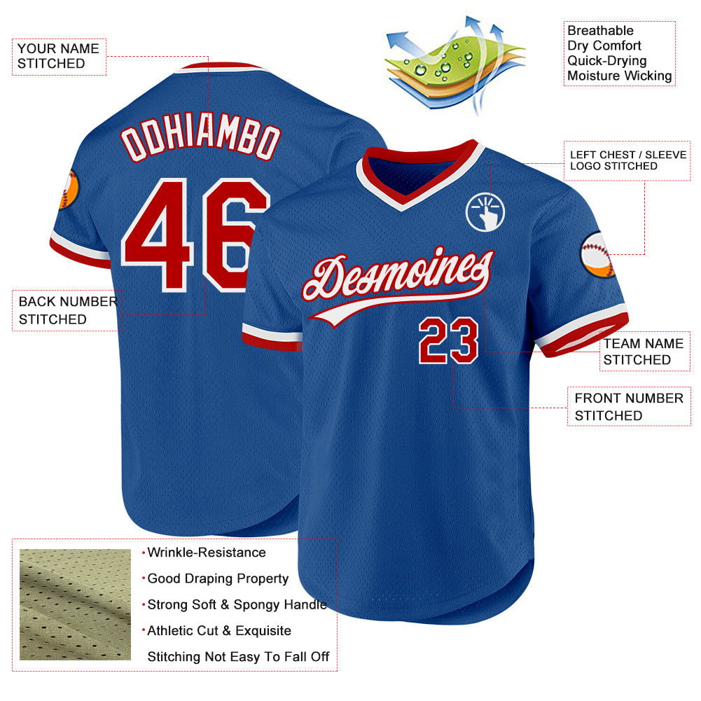 Custom Blue Red-White Authentic Throwback Baseball Jersey - Sky-Custom