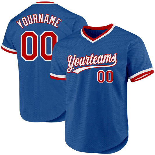 Custom Blue Red-White Authentic Throwback Baseball Jersey - Sky-Custom