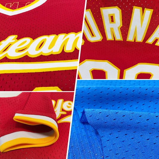 Custom Blue Red-Gold Authentic Throwback Baseball Jersey - Sky-Custom