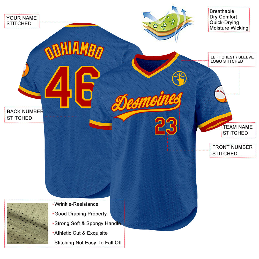 Custom Blue Red-Gold Authentic Throwback Baseball Jersey - Sky-Custom