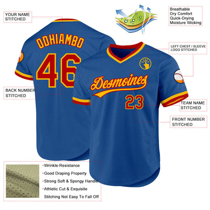 Custom Blue Red-Gold Authentic Throwback Baseball Jersey - Sky-Custom