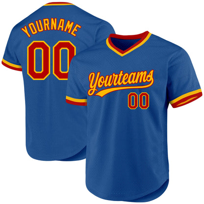 Custom Blue Red-Gold Authentic Throwback Baseball Jersey - Sky-Custom
