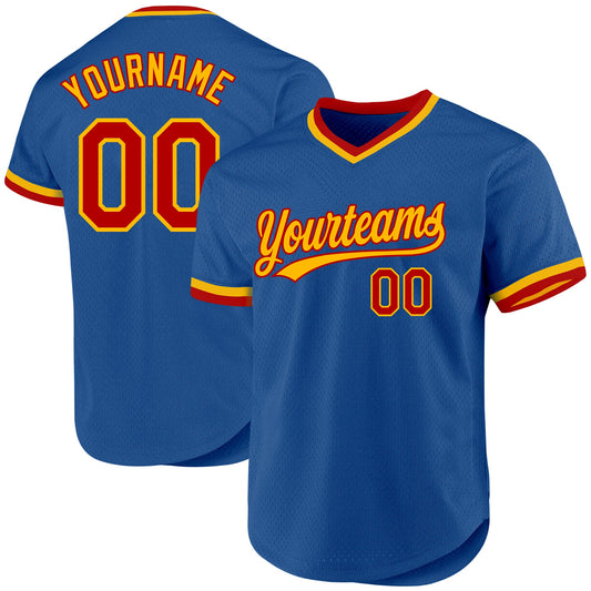 Custom Blue Red-Gold Authentic Throwback Baseball Jersey - Sky-Custom