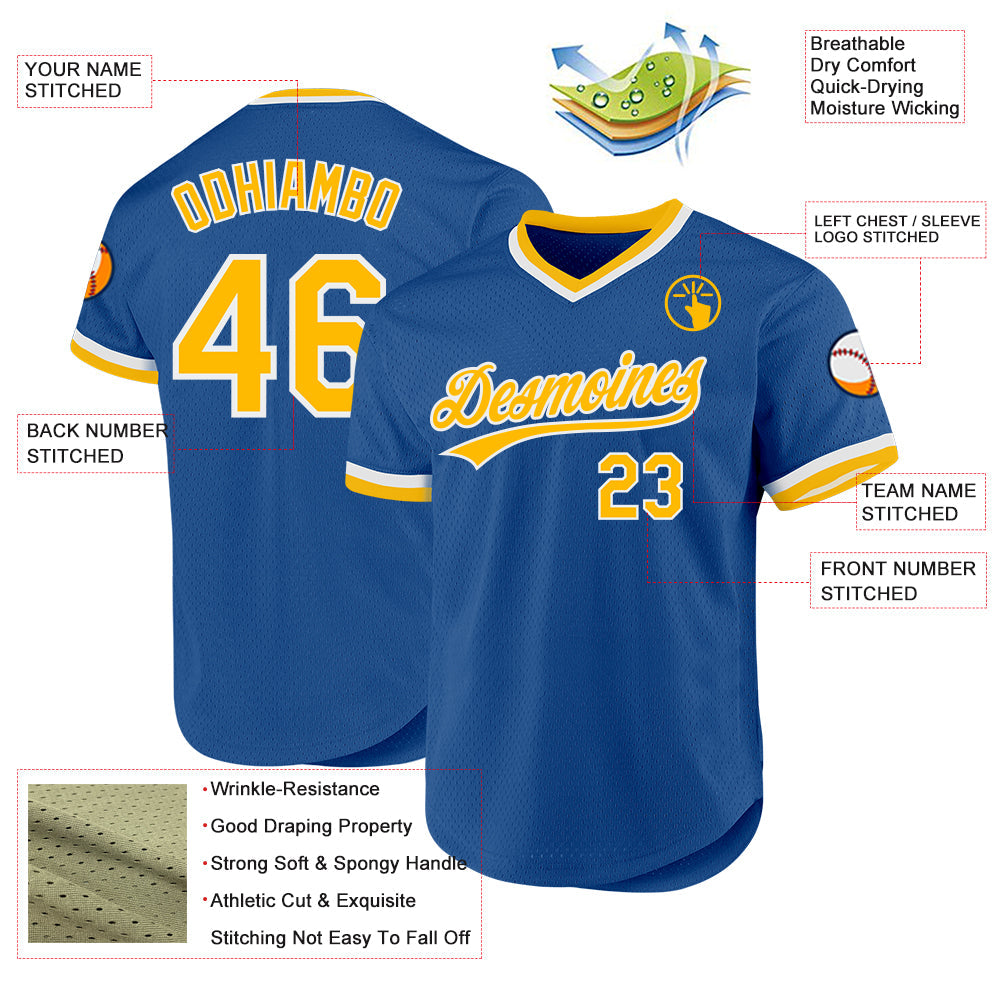 Custom Blue Gold-White Authentic Throwback Baseball Jersey - Sky-Custom