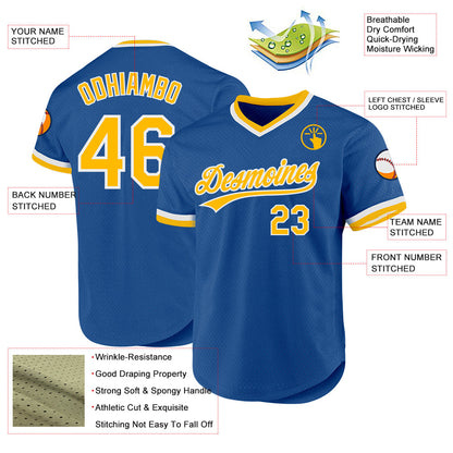 Custom Blue Gold-White Authentic Throwback Baseball Jersey - Sky-Custom