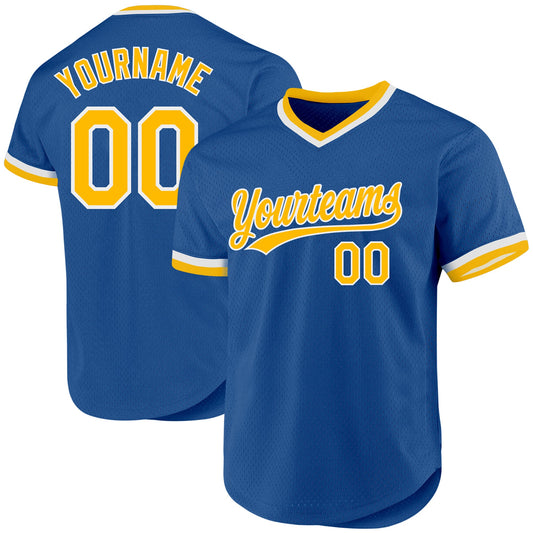 Custom Blue Gold-White Authentic Throwback Baseball Jersey - Sky-Custom
