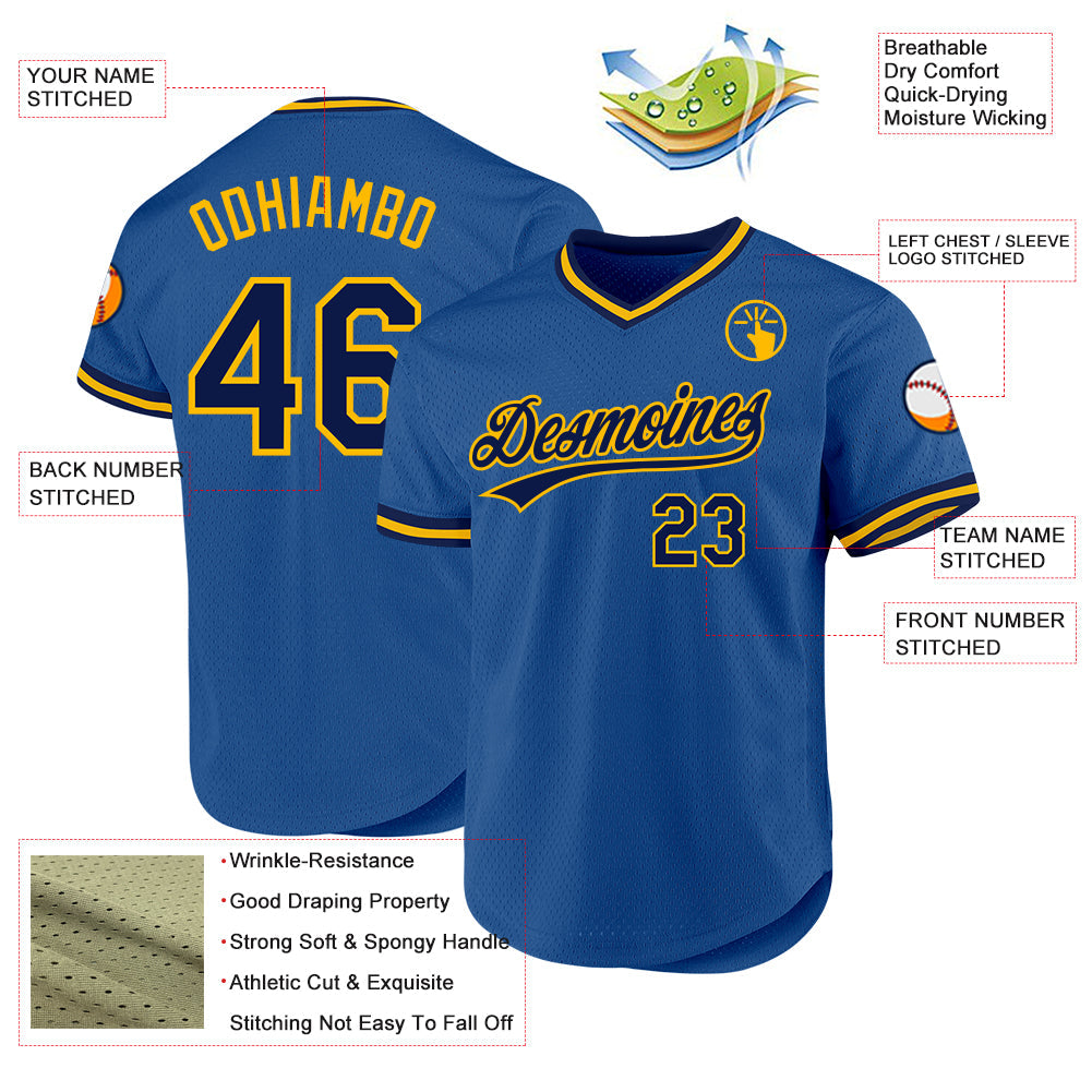 Custom Blue Navy-Gold Authentic Throwback Baseball Jersey - Sky-Custom