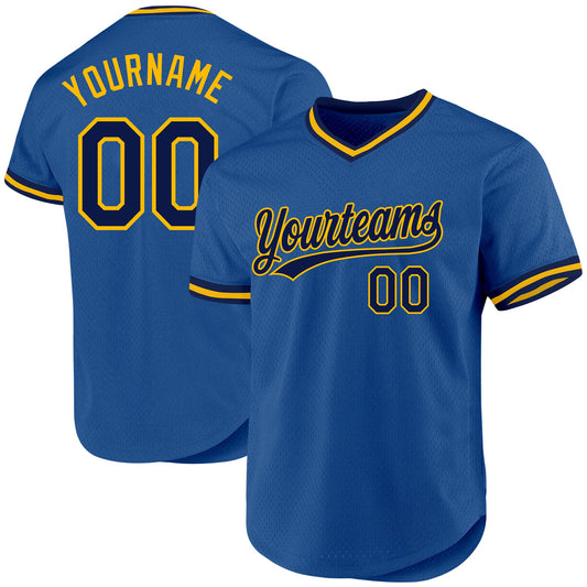 Custom Blue Navy-Gold Authentic Throwback Baseball Jersey - Sky-Custom