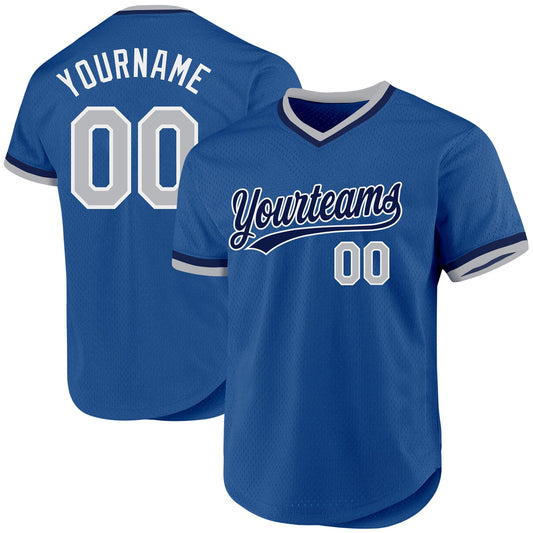 Custom Blue Gray Navy-White Authentic Throwback Baseball Jersey - Sky-Custom