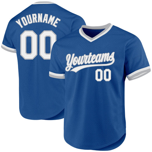 Custom Blue White-Gray Authentic Throwback Baseball Jersey - Sky-Custom