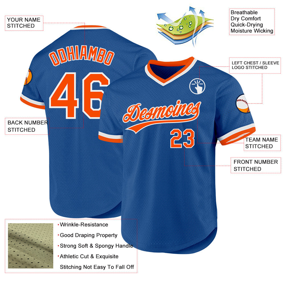 Custom Blue Orange-White Authentic Throwback Baseball Jersey - Sky-Custom