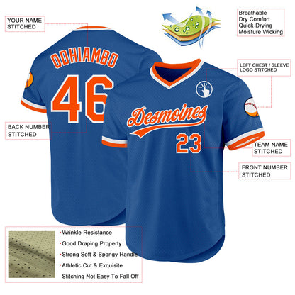 Custom Blue Orange-White Authentic Throwback Baseball Jersey - Sky-Custom